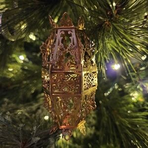 VINTAGE Reed & Barton 24K Gold Plated Filigree Lantern Christmas Ornament